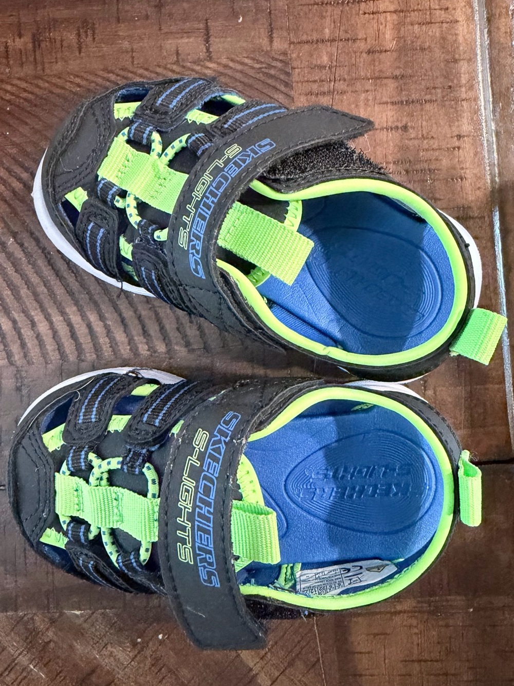 Skechers Toddler Neon Green & Blue S-Lights Sandal Sneakers